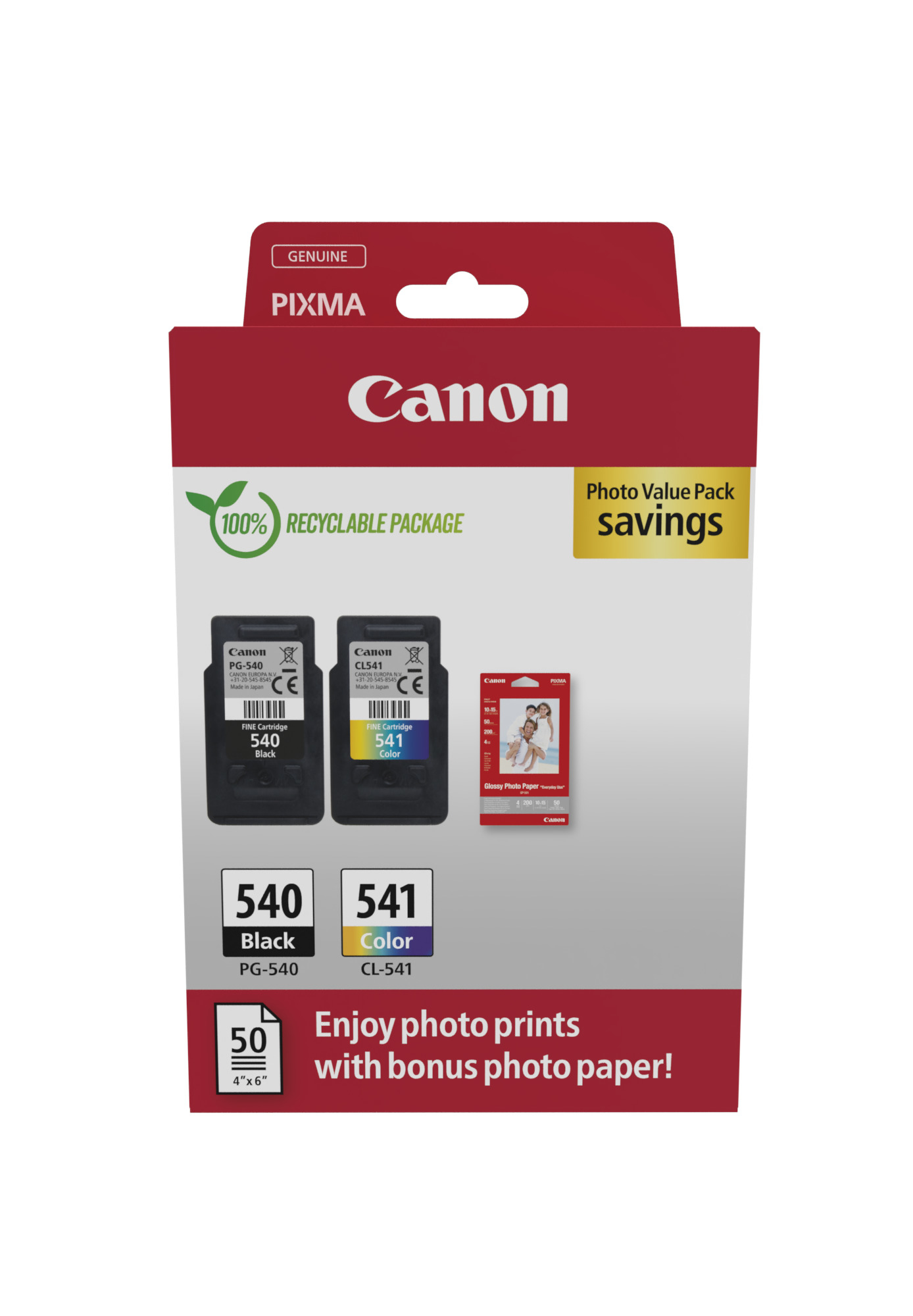 Canon 5225B013 PG-540 and CL-541 Paper Multi Pack Ink Cartridges