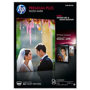 HP Premium Plus Glossy Photo Paper, A4 Size, 300gms, 50 Sheets