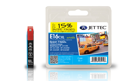 Jettec 16XL High Capacity Cyan Ink Cartridge for Epson T1632 - 13ml